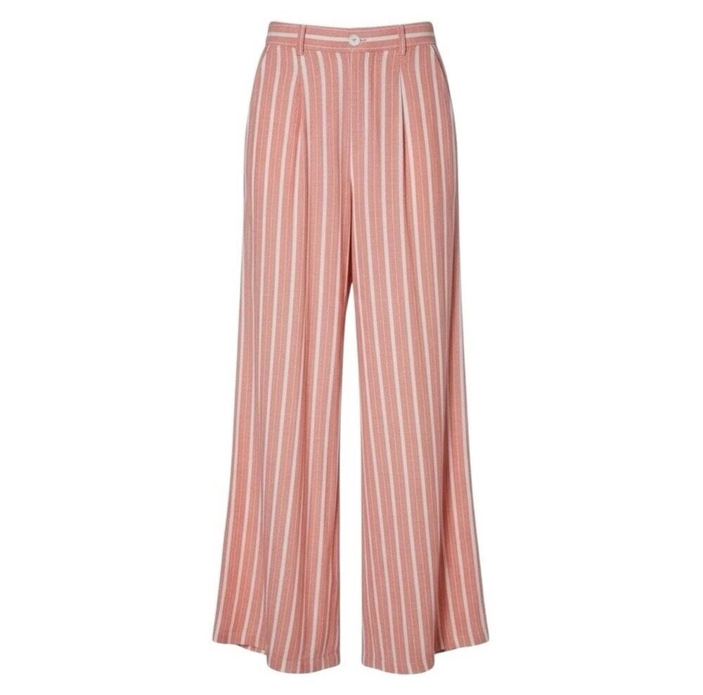 aerie Pants Womens XXL Orange White Striped Linen Pockets Wide Leg High Rise New